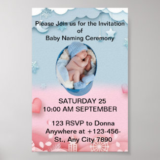 Charming Baby Naming Ceremony Invitation  Poster