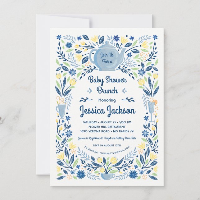 Charming Baby Shower Brunch Invitation Blue (Front)