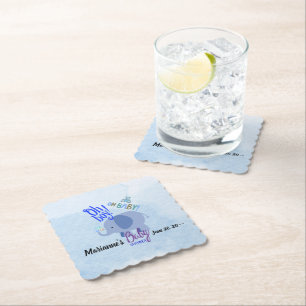 Charming Baby Shower: Oh Boy Oh Baby 2-tone blue  Paper Coaster