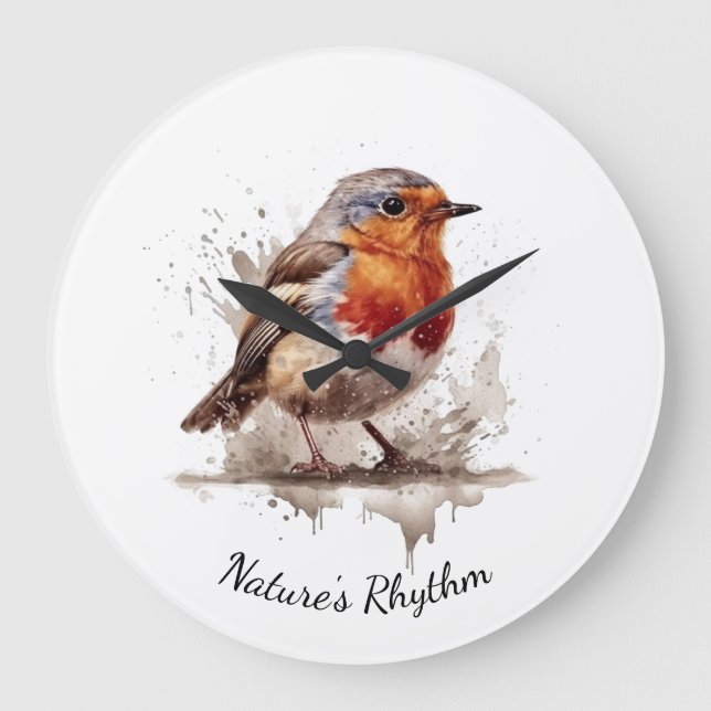 Charming Backyard Robin, custom Large Clock (Front)