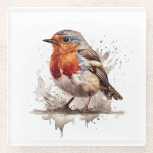 Charming Backyard Robin Glass Coaster