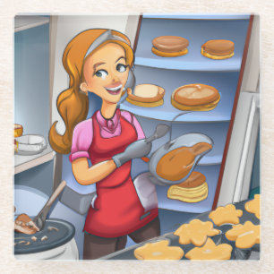 Charming Baking Woman Glass Coaster - Customizable