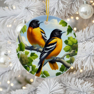 Charming Baltimore Oriole Bird Keepsake Ceramic Ornament