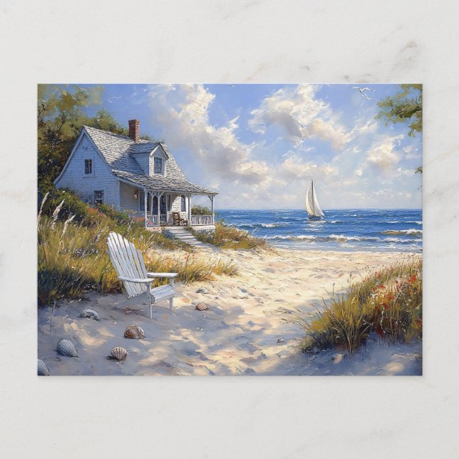 Charming Beachfront Cottage Scenic Ocean View Postcard (Front)