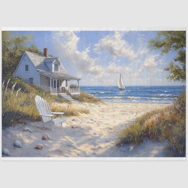 Charming Beachfront Cottage Scenic Ocean View Tissue Paper (Front)