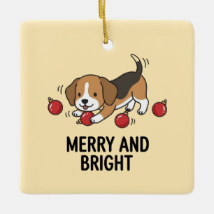 Charming Beagle Dog Christmas Tree Balls Graphic Ceramic Ornament