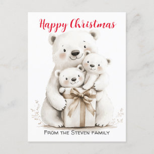 Charming Bear Family Christmas Watercolor Postcard