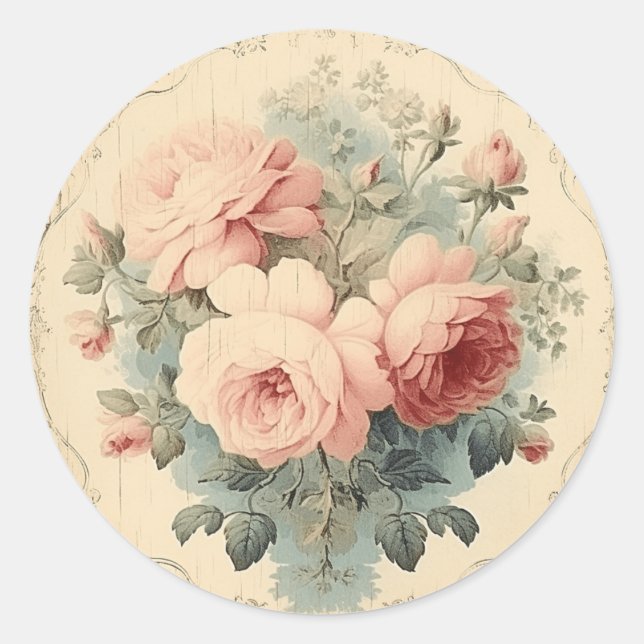 Charming  Beauty, Pink Shabby Chic Classic Round Sticker (Front)