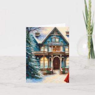 Charming Bed N Breakfast Victorian House Christmas Invitation