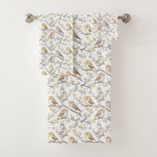 Charming Bird and Blossom Pattern Bath Towel Set