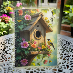 Charming Birdhouse Vibrant Summer Flower Great Tit Notebook