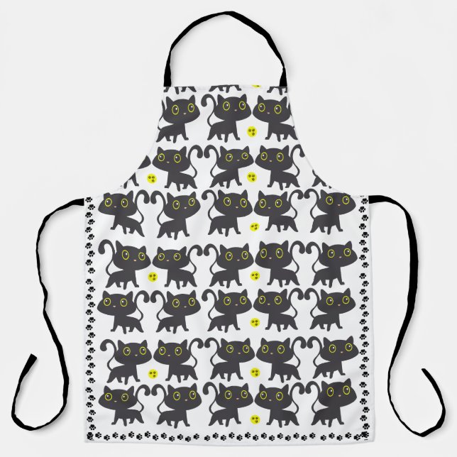 Charming Black Cat Design Apron (Front)