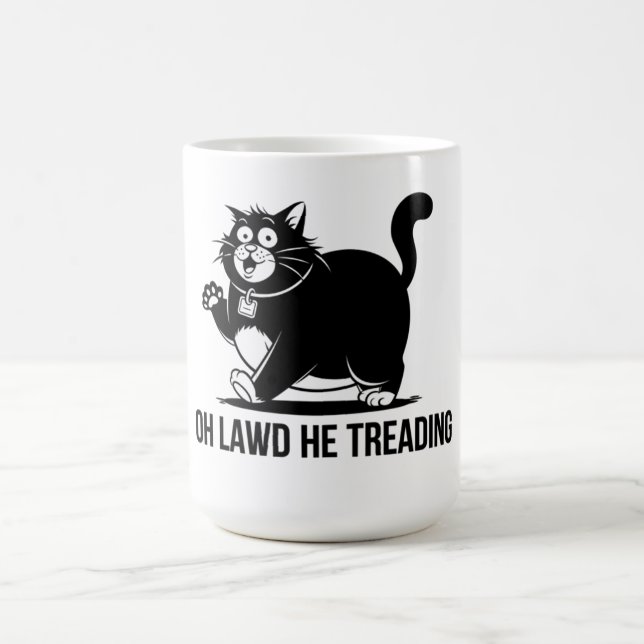 Charming Black Cat Illustration Coffee Mug (Center)