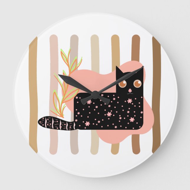 Charming Black Cat Pastel Wall Clock (Front)