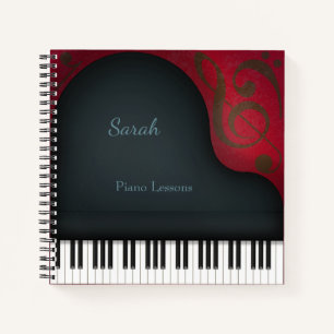 Charming Black Grand Piano Blue Personalized Title Notebook