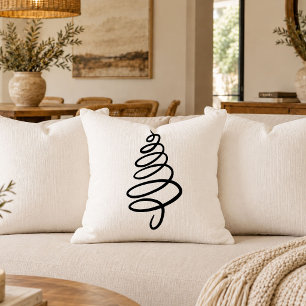 Charming Black White Christmas Tree Accent Pillow