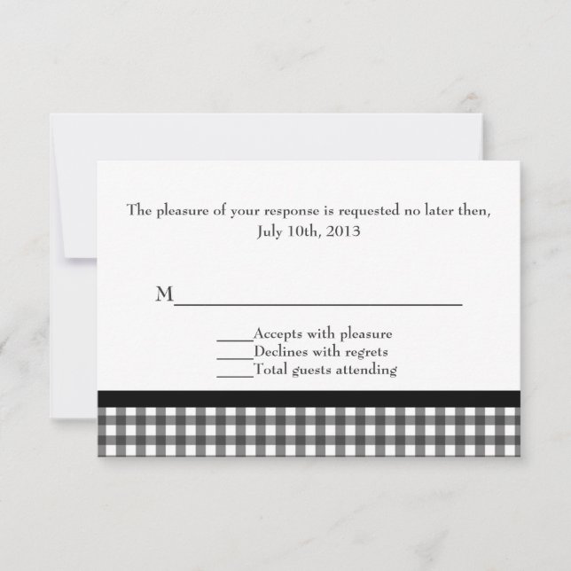 Charming Black & White Gingham Wedding RSVP Card (Front)