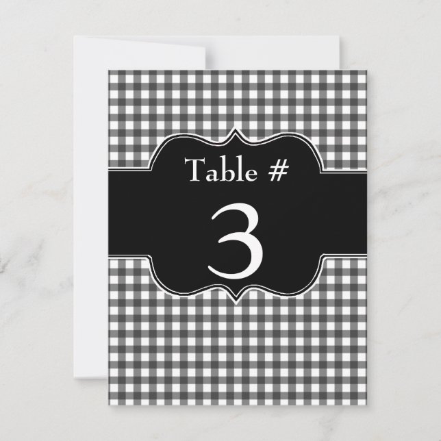 Charming Black & White Gingham Wedding Table Card (Front)