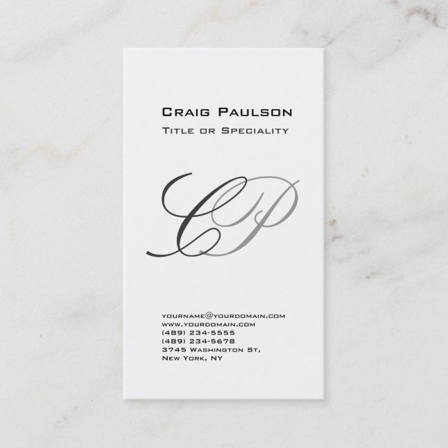 Charming Black White Grey Monogram Business Card (Front)