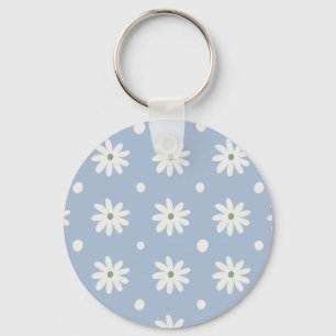 Charming Blue Daisy and Polkadot Keychain