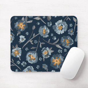 Charming Blue Grey Golden Yellow Poppies Mouse Pad