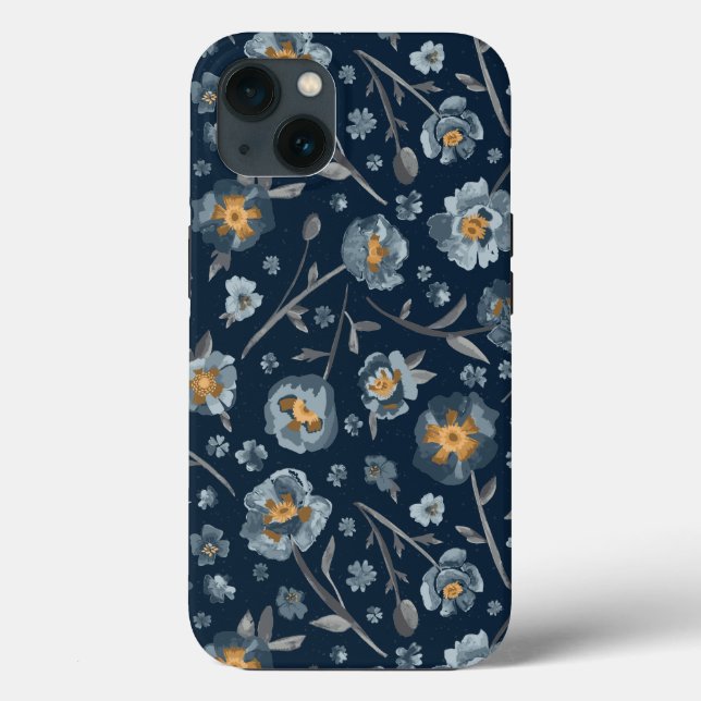 Charming Blue Grey Yellow Poppies Floral Pattern C Case-Mate iPhone Case (Back)