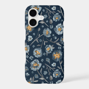 Charming Blue Grey Yellow Poppies Floral Print