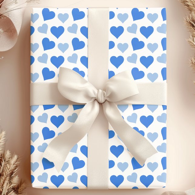 Charming Blue Hearts on White Wrapping Paper (Creator Uploaded)