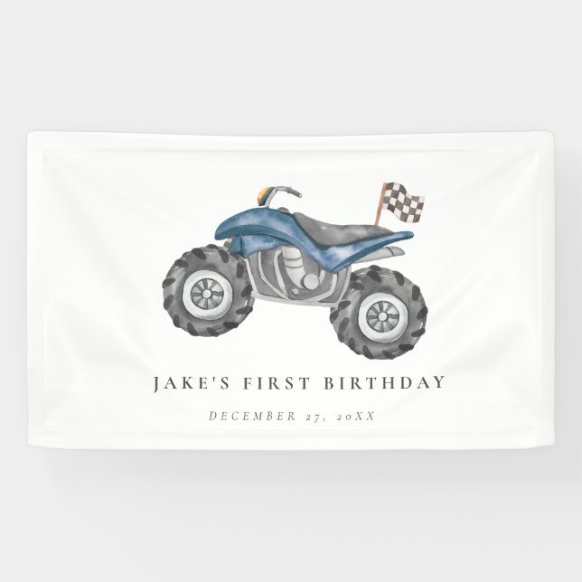 Charming Blue Quad Bike Birthday  Banner (Horizontal)