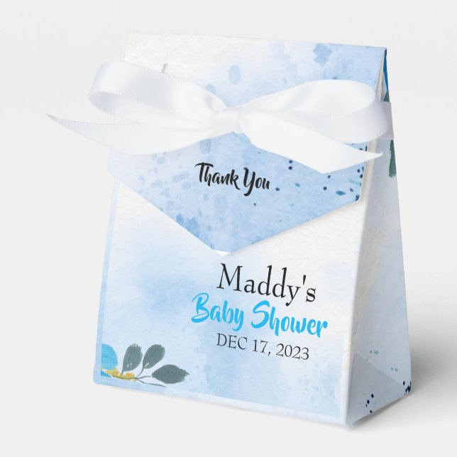 Charming Blue Thank You Baby Shower Favor Box (Front Side)