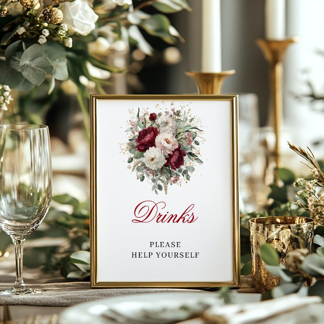 Charming Blush Burgundy Drinks Sign with Gold (Charming Blush Burgundy Drinks Sign with Gold)