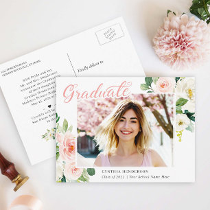 Charming Blush Floral Graduation Announcement Postcard
