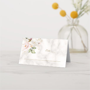 Charming Blush Gold Flowers Marble Table Number P Place Card