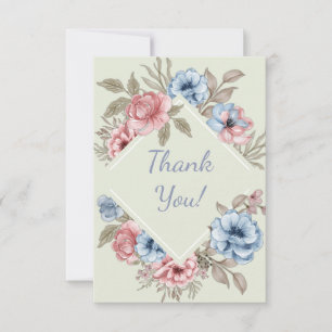 Charming Blush Pink and Dusty Blue Floral Wedding Thank You Card