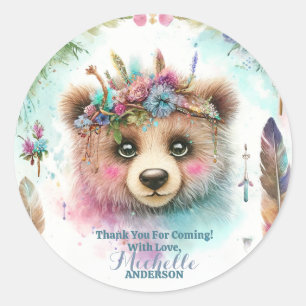 Charming Boho Woodland Bear Watercolor Birthday Classic Round Sticker