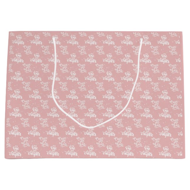 Charming Book Lovers Script Pattern Pink Literary  Large Gift Bag (Front)