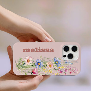 Charming Botanical Neutral Brown Wildflowers iPhone 15 Pro Max Case