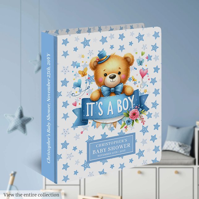 Charming Boy Baby Guest Book Binder It’s a boy (Celebrate your baby boy with a personalized teddy bear memory album.)