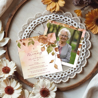 Charming Brown Floral Watercolor Effect Funeral  Invitation