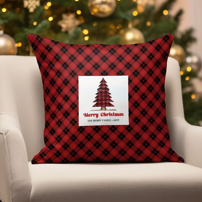 Charming Buffalo Plaid Personalized Christmas  Throw Pillow (Charming Buffalo Plaid Personalized Christmas Pillow)