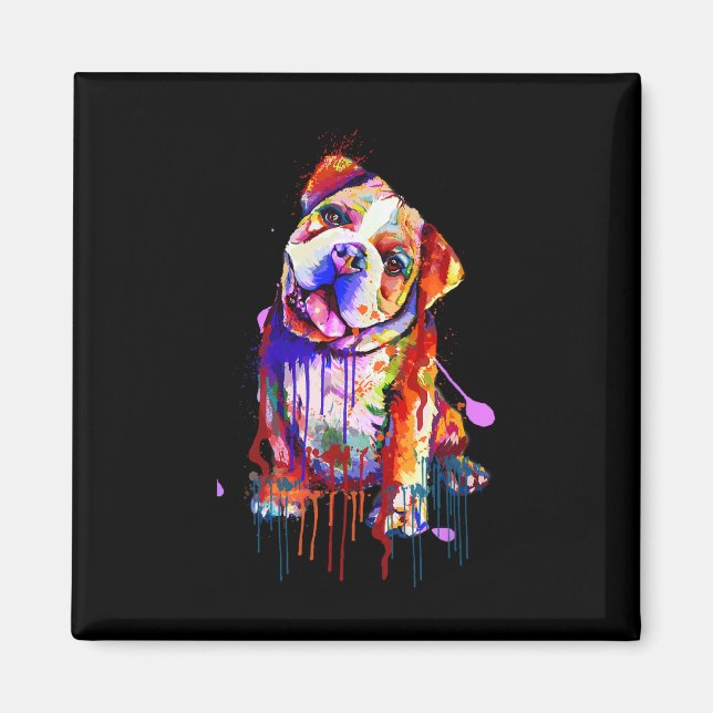 Charming Bulldog Rainbow Colours Art Splash Art  Magnet (Front)