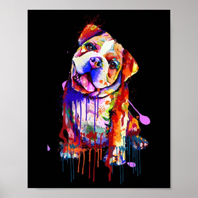 Charming Bulldog Rainbow Colours Art Splash Art  Poster (Front)