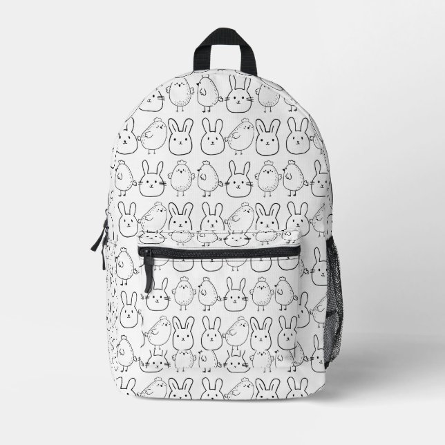 CHARMING BUNNIES AND CHICKS ILLUSTRATION PRINTED BACKPACK (Front)