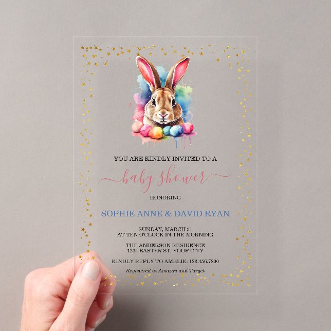 Charming Bunny Eggs Easter Baby Shower Acrylic Invitations (Insitu (Handheld))