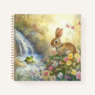 Charming Bunny & Frog Watercolour-style Square Notebook