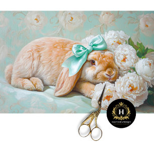 Charming Bunny with Mint Bow & Peonies Decoupage Tissue Paper