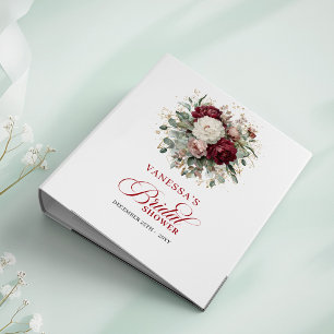 Charming Burgundy Floral Bridal Shower Ring Binder