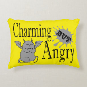 Charming but angry little devil cat funny quote accent pillow