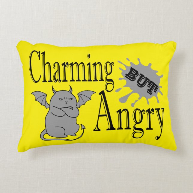 Charming but angry little devil cat funny quote accent pillow (Front)