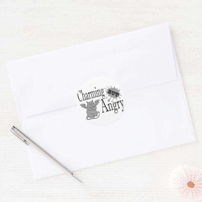 Charming but angry little devil cat funny quote classic round sticker (Envelope)